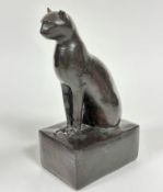 A plaster cast model of a Seated Cat on rectangular base, unsigned, with baize verso (30cm x base: