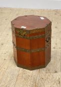 An early 20th century brass bound mahogany lidded box of octagonal outline H37cm, W32cm