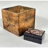 A Gen Scott All Scottish Fresh Butter treen box (10cm x 20cm x 20cm) and an Edwardian leather