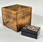 A Gen Scott All Scottish Fresh Butter treen box (10cm x 20cm x 20cm) and an Edwardian leather