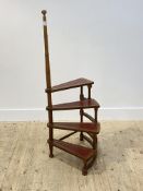 A set of 20th century stained beech library steps inset with tooled red leather H121cm