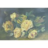M.B. McCleod, Yellow Roses, oil on canvas, signed bottom right, in gilt composition frame (34cm x