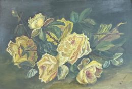 M.B. McCleod, Yellow Roses, oil on canvas, signed bottom right, in gilt composition frame (34cm x
