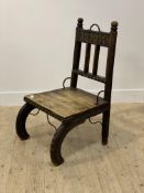 An Indian stained hardwood and brass mounted occasional chair H91cm
