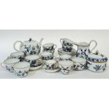 A Meissen gilt blue and white part tea service comprising a teapot (h- 15cm, w- 25cm), milk jug,