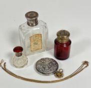 A crystal panelled vintage Penhaligan's white metal engine turned screw top perfume bottle, complete