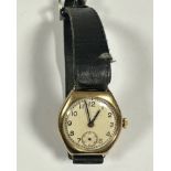 A Swiss made Stolkall British made 9ct gold wrist watch with Chester silver marks, enamelled dial