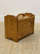 A pine sewing box, the hinged lid with carry handle opening to lift out trays, complete with a