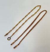 A 9ct gold Albert watch chain, of curb links, with twin lobster clasps; together with a French
