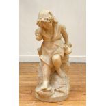 Italian School, late 19th century, an alabaster figure of a fisher girl, modelled seated on rocks,