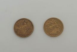 Two Victoria full sovereigns, 1876, obv. young head, rev. St. George and the Dragon. (2)