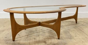 Adrian Pearsall for Lane, a large American walnut framed coffee table of kidney form, circa 1960'