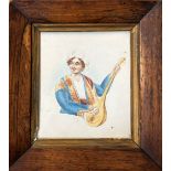 European School, 19th century, a Turkish lute player, watercolour on paper, in a rosewood frame.