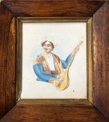 European School, 19th century, a Turkish lute player, watercolour on paper, in a rosewood frame.