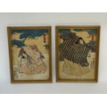 A pair of Japanese woodblock prints, Meiji period, late 19th century, each of a warrior, possibly