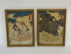 A pair of Japanese woodblock prints, Meiji period, late 19th century, each of a warrior, possibly