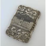 A rare Nathaniel Mills "Castle Top" silver card case, Birmingham 1846, with a relief perspective