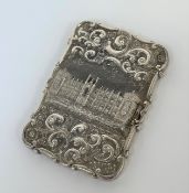A rare Nathaniel Mills "Castle Top" silver card case, Birmingham 1846, with a relief perspective