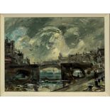 French School, 20th Century, An Embankment, unsigned, oil on board, framed. 21.5cm by 29cm