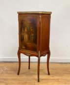 A mahogany and brass mounted cabinet in the French taste, circa 1900, the top with pierced brass