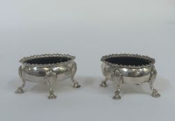 A pair of early George III silver cauldron salts, David and Robert Hennell, London 1768, of oval