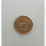 South Africa, 1974 gold full Krugerrand, obv; portrait of Stephanus Johannes Kruger, rev;