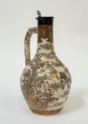 A silver-mounted Satsuma ewer, late 19th century, the baluster body with bamboo-moulded handle
