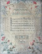 A George III needlework sampler, by Phoebe Beard, dated 1804, worked to the centre with a verse