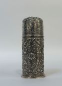 A late Victorian silver sugar caster, Horace Woodward & Co., London 1892, of cylindrical form,