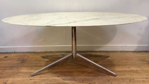 Florence Knoll (1917 - 2019) for Knoll, a dining table, the oval calacatta marble top raised on a