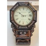 A Victorian coromandel drop dial wall clock, the case profusely inlaid with mother of pearl, white