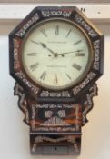 A Victorian coromandel drop dial wall clock, the case profusely inlaid with mother of pearl, white