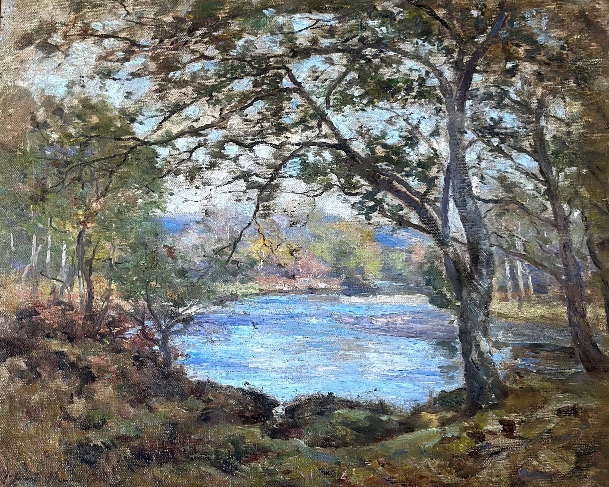 Joseph Morris Henderson R.S.A. (Scottish, 1864-1936), A River Seen Through a Woodland Clearing,