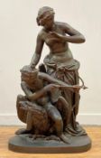 After Arthur Waagen (German 1833-98), a large patinated metal group of Cupid and Psyche, he