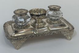 An early Victorian silver desk standish, Robb & Whittet, Edinburgh 1838, the stand of rectangular