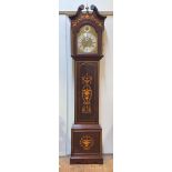 A Fine Edwardian musical longcase clock, the mahogany case with brass ball finial over swan neck