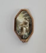 A painted ivory mourning pendant / brooch, c. 1790, the panel en grisaille with a lady seated by a