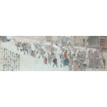 Japanese School, c. 1900, A Crowded Street Scene, watercolour, inscribed lower left, framed. 28cm by