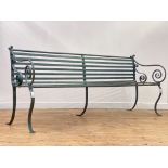 A 19th century Scottish wrought and strap iron garden bench of riveted construction, with