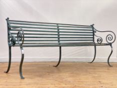 A 19th century Scottish wrought and strap iron garden bench of riveted construction, with