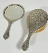 An Arts & Crafts plated Celtic style serpent love knot decorated hair brush and mirror (brush: