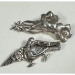 An Ian McCormack Iona silver Dove brooch stamped verso, IMC Iona Sterling, c.1950 (5.2cm) and an 800