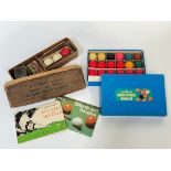 A group of billiards/snooker related items comprising an E J Riley Ltd boxed Billiards set including