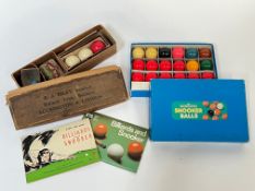 A group of billiards/snooker related items comprising an E J Riley Ltd boxed Billiards set including