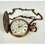 A gilt metal full Hunter pocket watch by Thomas Russell & Son, Liverpool, with enamelled dial and