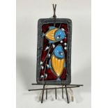 A Capri souvenir mid century plaque mounted on metal easel style stand, with three hooks to base for