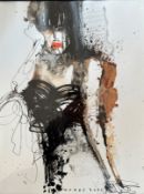 Turner, Figure in a Basque, mixed media on paper, signed centre and dated 2011, in ebonised frame (