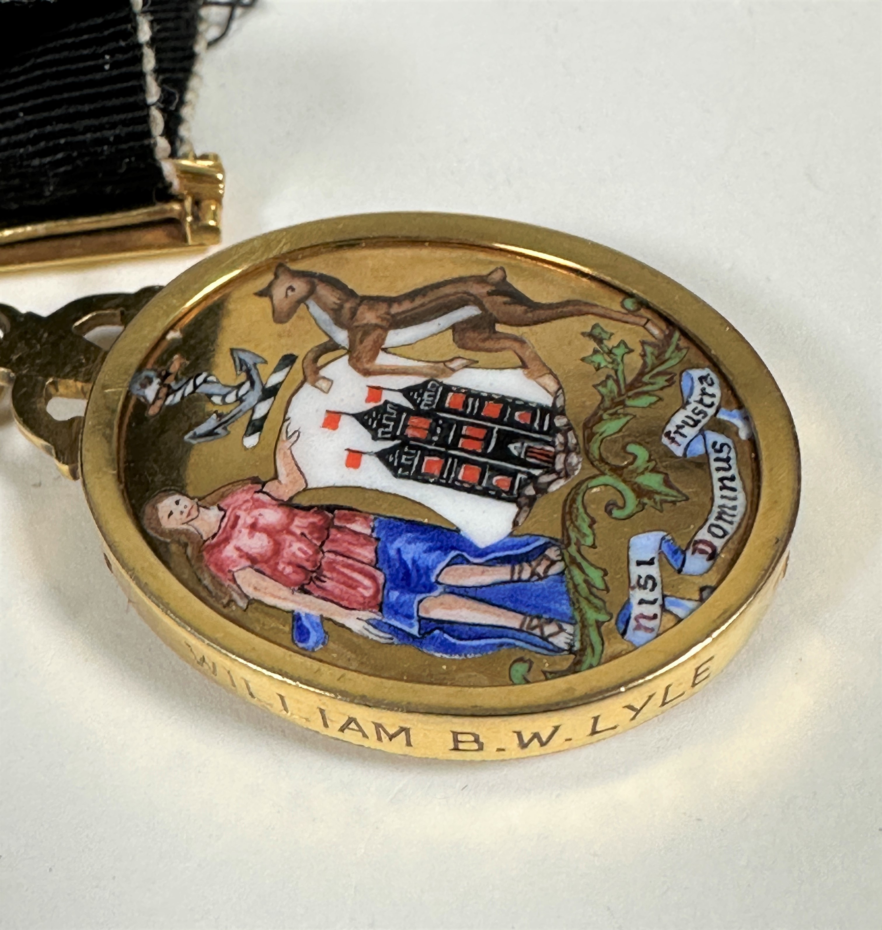 A City of Edinburgh presentation 9ct gold oval enamelled medallion awarded to William B W Lyle, - Image 3 of 4