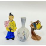 A mixed group of miniature ceramics comprising a Herend figurine of a child with a bouquet of