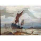 British School, Fishing Boats at rest, oil on canvas, unsigned, in gilt glazed frame (29cm x 39cm)